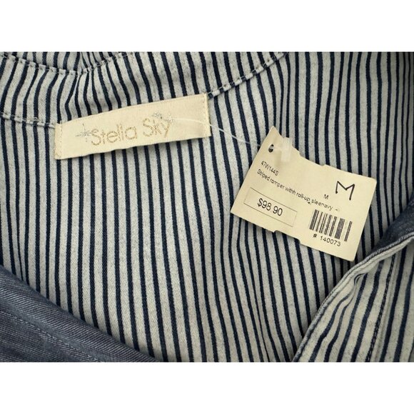 Anthropologie Stella Sky Piper Denim‎ Chambray Striped Shorts Romper Size M New - Picture 8 of 10